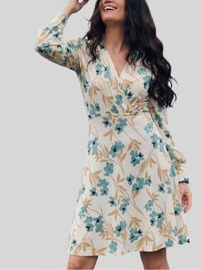 H&M Midi Dress cream with teal and tan floral print